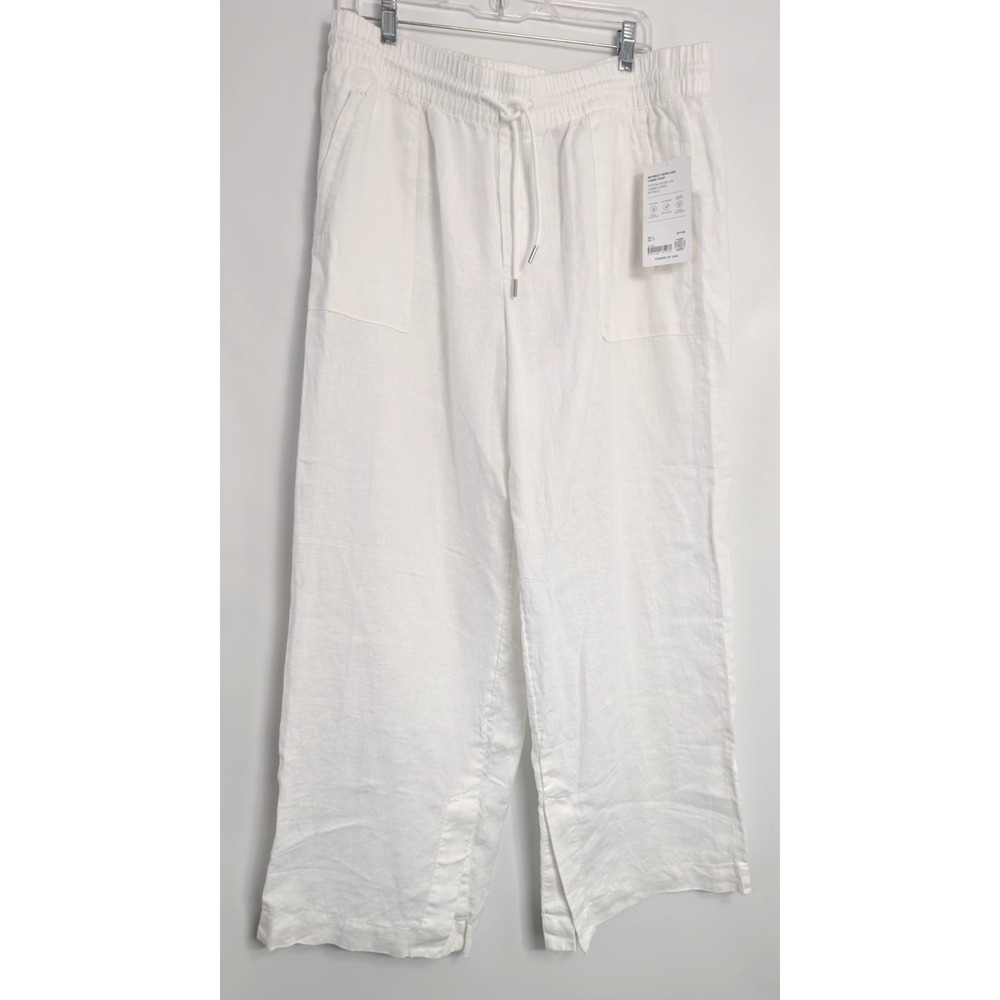 Athleta Retreat Wide Leg Linen White Pants Sz XL Drawstring Beachy Vacation